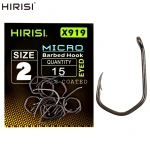 Hirisi 15 adet PTFE Kaplamalı Yüksek Karbon Çelik Balık Kancası Mikro Dikenli Göz Sazan Balıkçılığı Kancası Aksesuarları X919